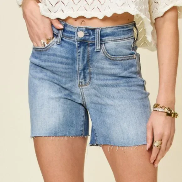 Judy Blue High Waist Raw Hem Denim Shorts - Picture 1 of 6
